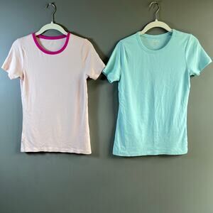 Lands’ End Women's Short Sleeve Cotton Shirts Pink & Blue Size XS Lot of 2